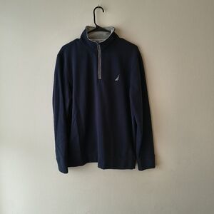 Nautica Men's Medium Navy Blue Quarter Zip Pullover Sweater J-Class Logo
